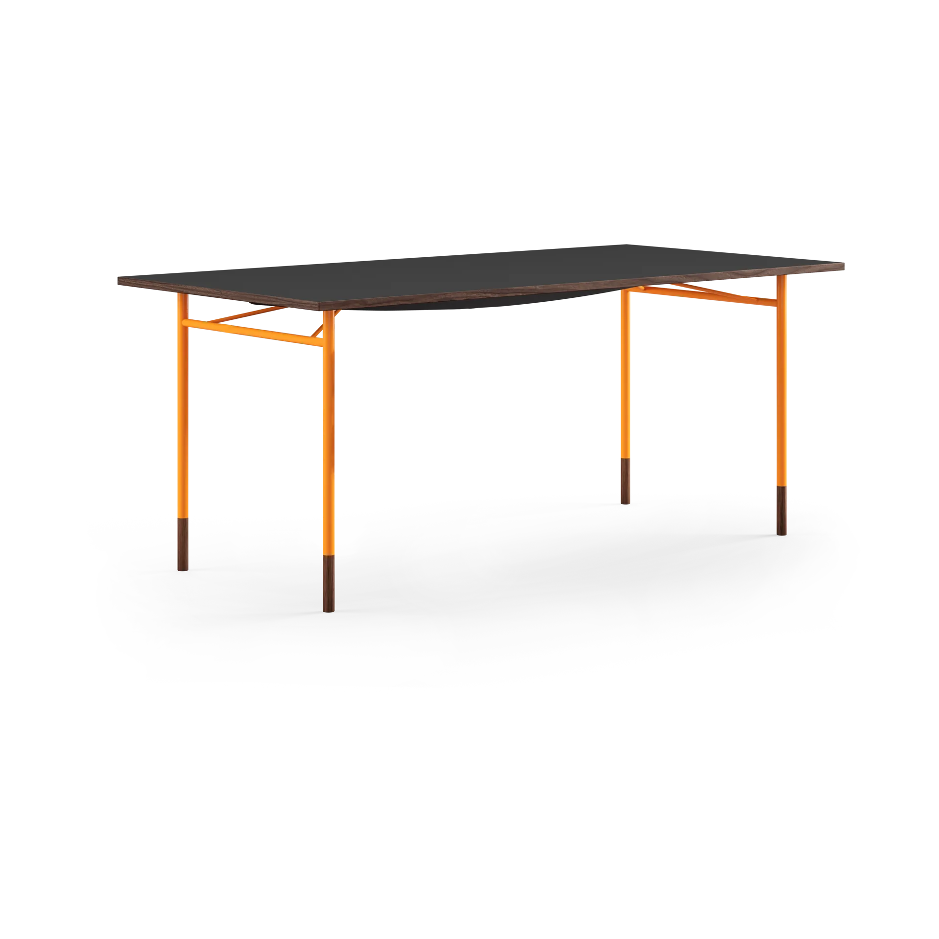 Nyhavn desk skrivbord utan skrivbordslådor, Valnöt-svart laminat-orangea ben House of Finn Juhl