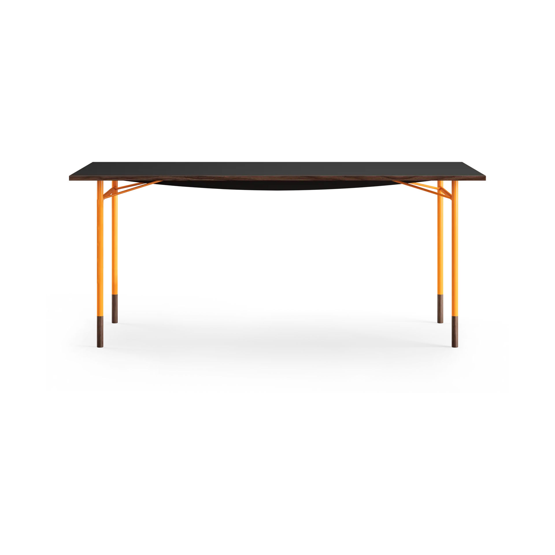 Nyhavn desk skrivbord utan skrivbordslådor, Valnöt-svart laminat-orangea ben House of Finn Juhl