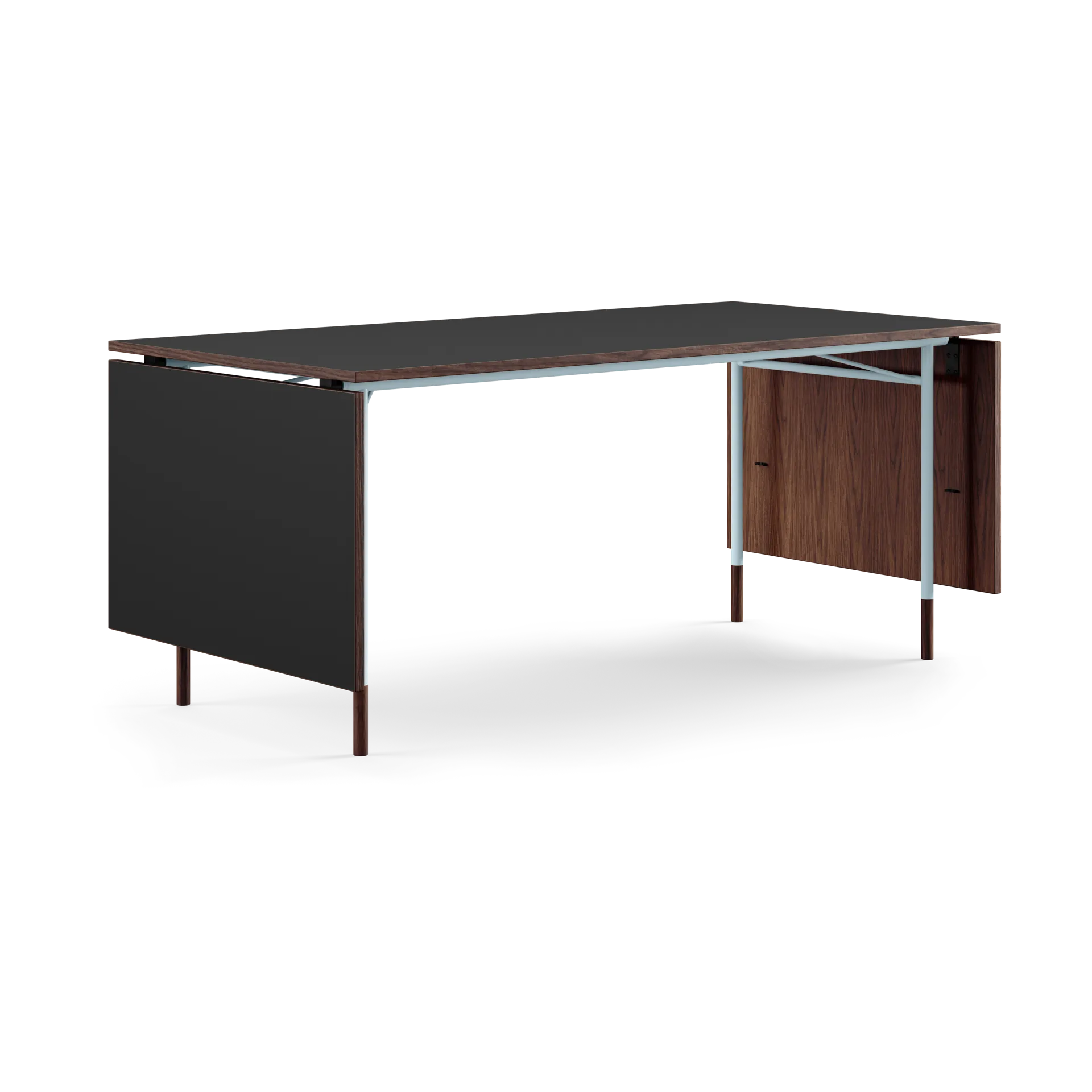Nyhavn Dining Table matbord med klaffar, Valnöt-svart laminat-ljusblå ben House of Finn Juhl