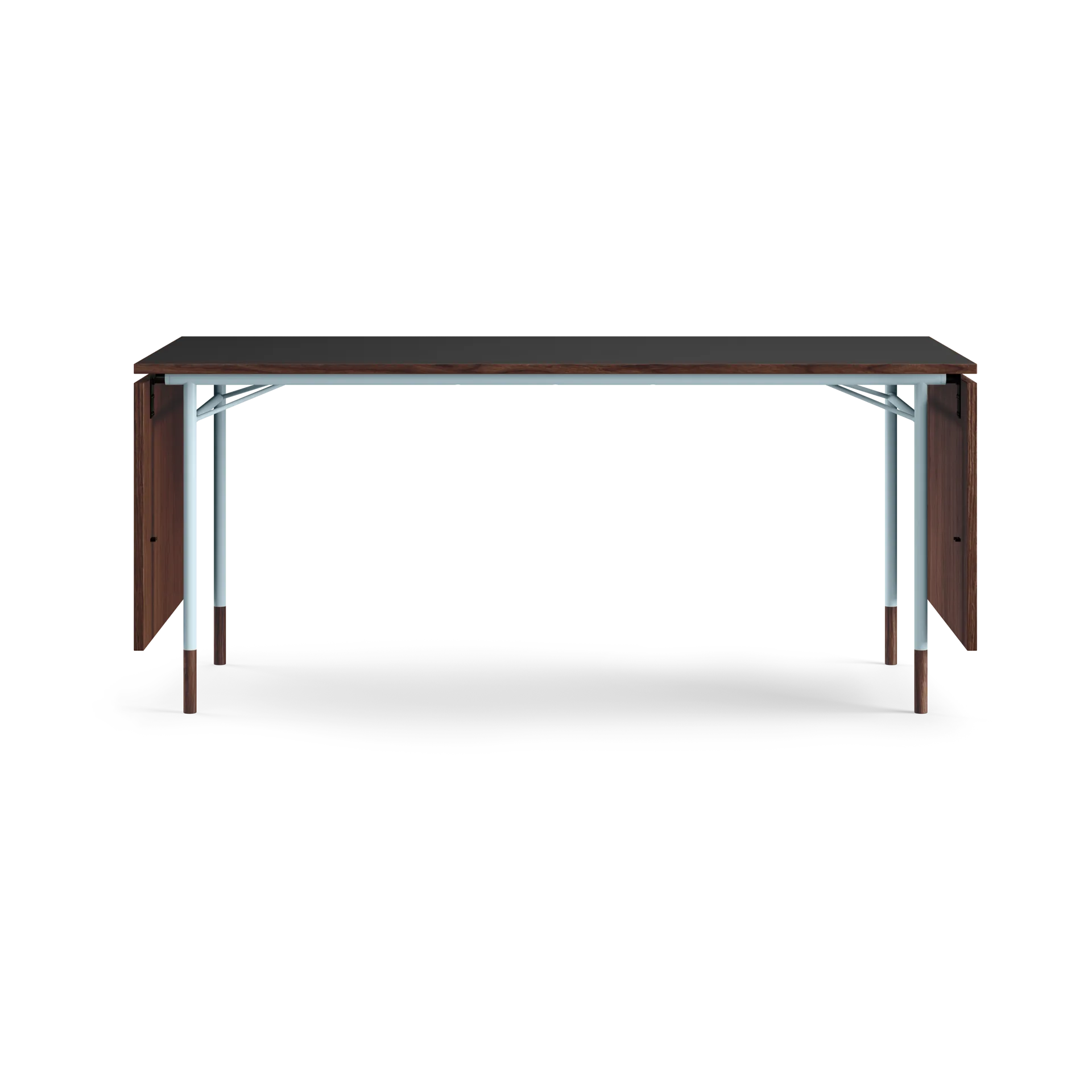 Nyhavn Dining Table matbord med klaffar, Valnöt-svart laminat-ljusblå ben House of Finn Juhl