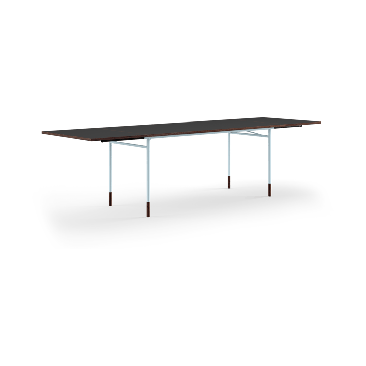 Nyhavn Dining Table matbord med klaffar, Valnöt-svart laminat-ljusblå ben House of Finn Juhl