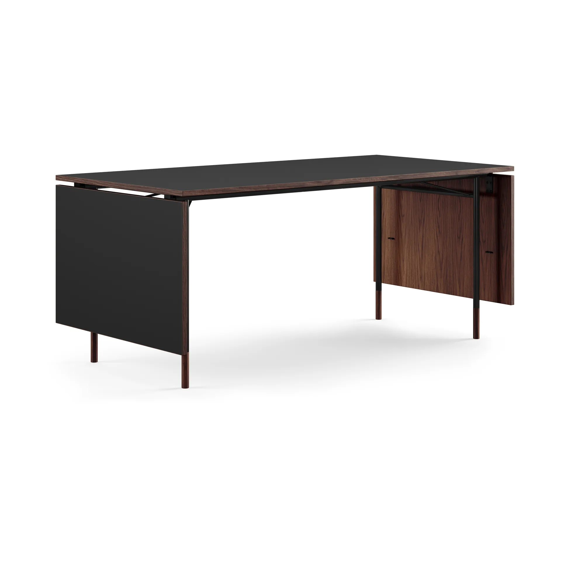 Nyhavn Dining Table matbord med klaffar, Valnöt-svart laminat-svarta ben House of Finn Juhl