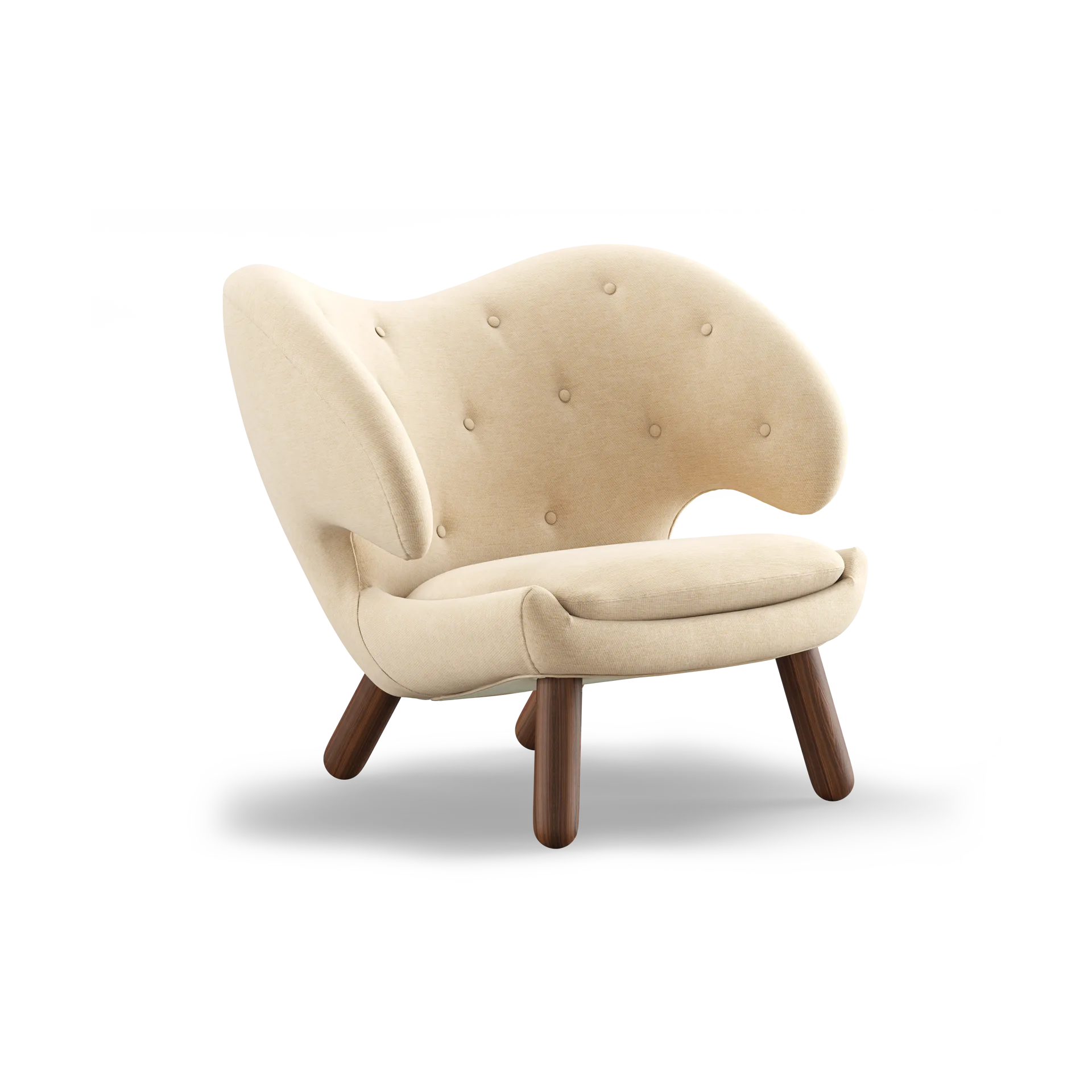 Pelican Chair fåtölj m. knappar, Valnöt-watercolor soft linen House of Finn Juhl