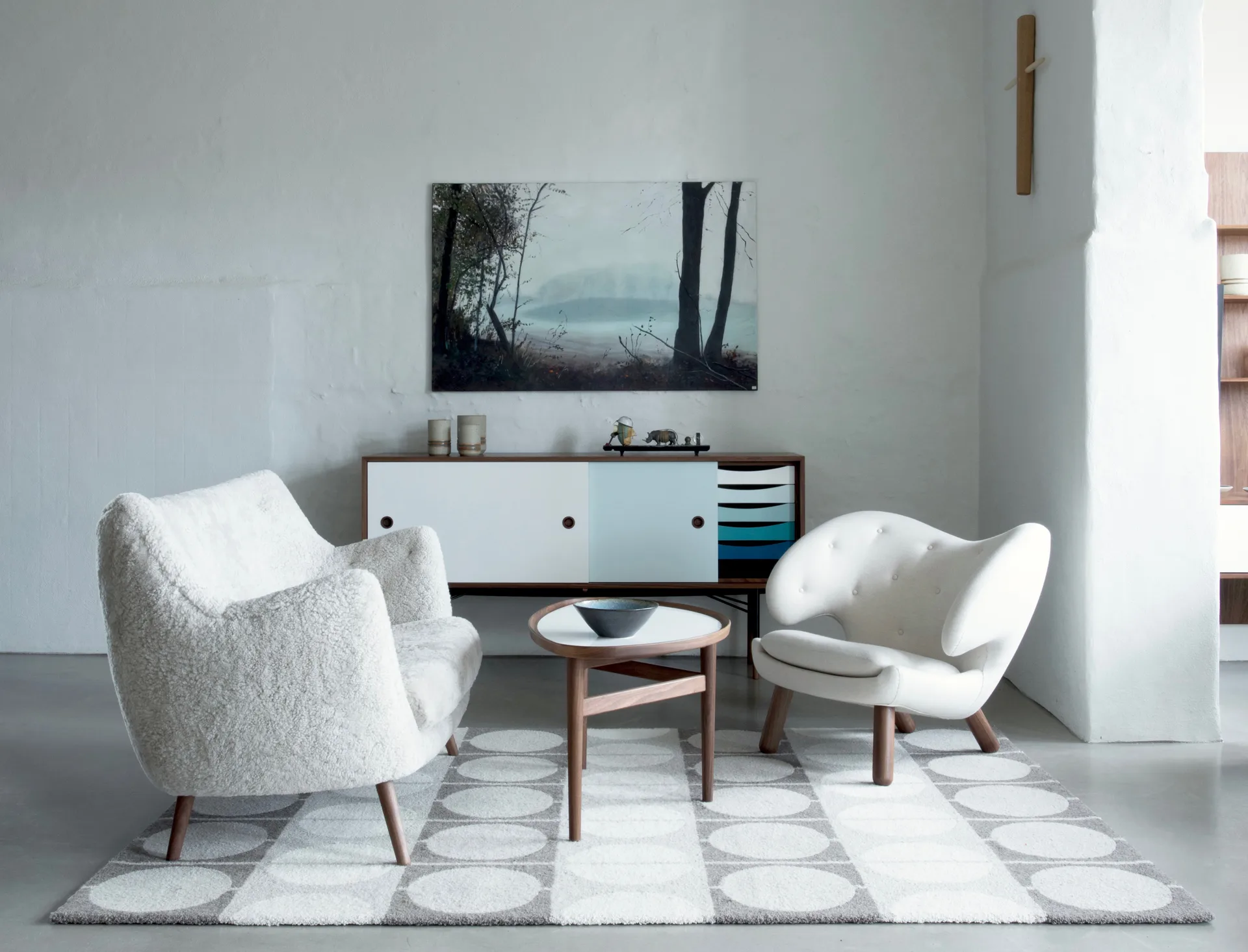 Poet soffa 2-sits, Sheepskin Moonlight-valnöt House of Finn Juhl