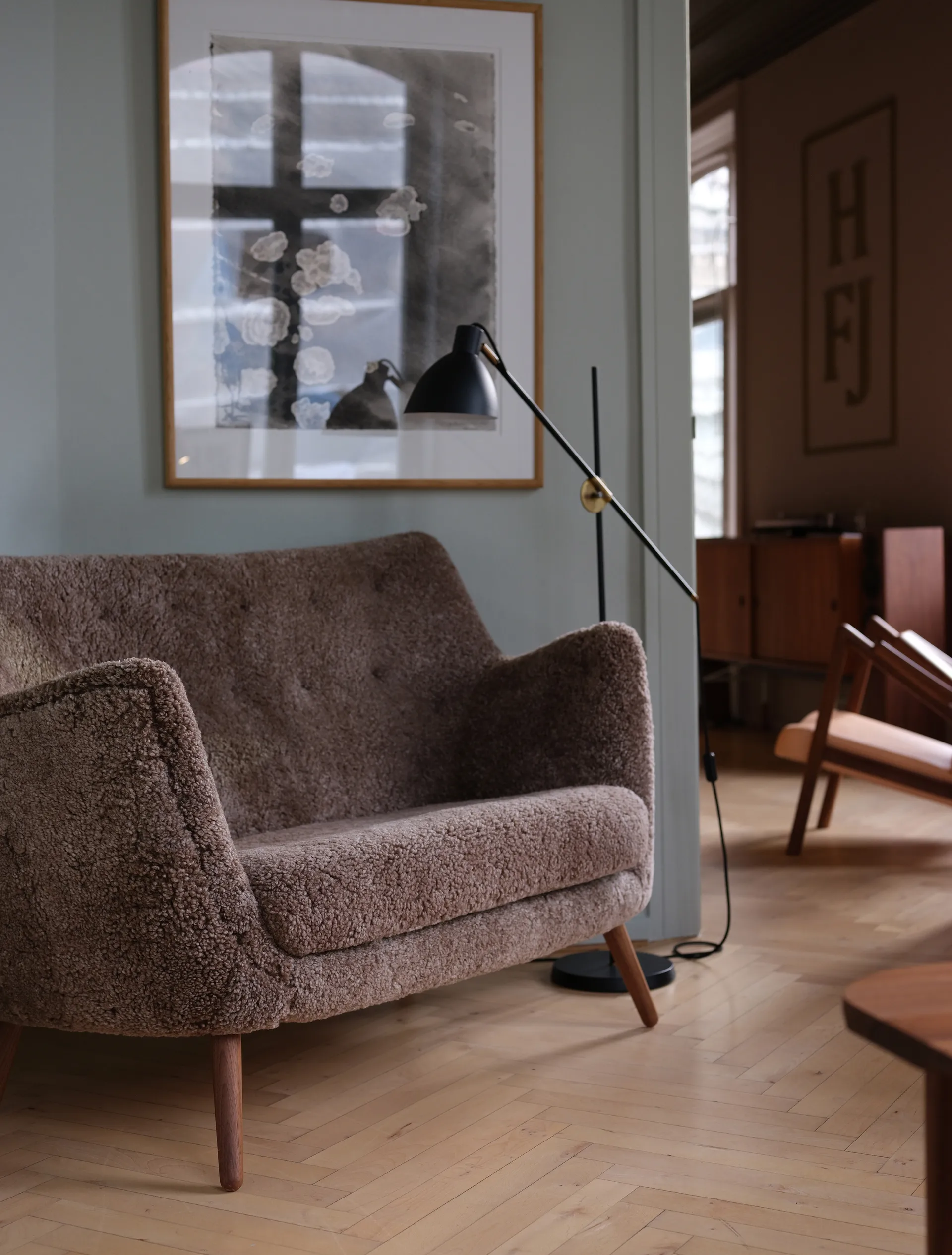 Poet soffa 2-sits, Sheepskin Moonlight-valnöt House of Finn Juhl