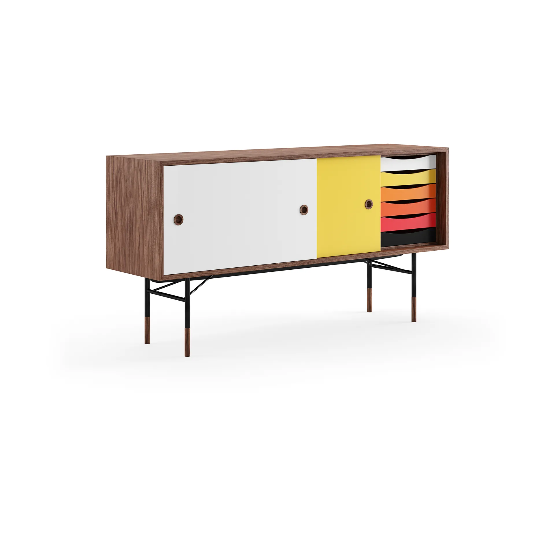 Sideboard med lådor, vit/gul-valnötsfanér House of Finn Juhl