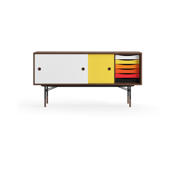 Sideboard med lådor - vit/gul-valnötsfanér - House of Finn Juhl