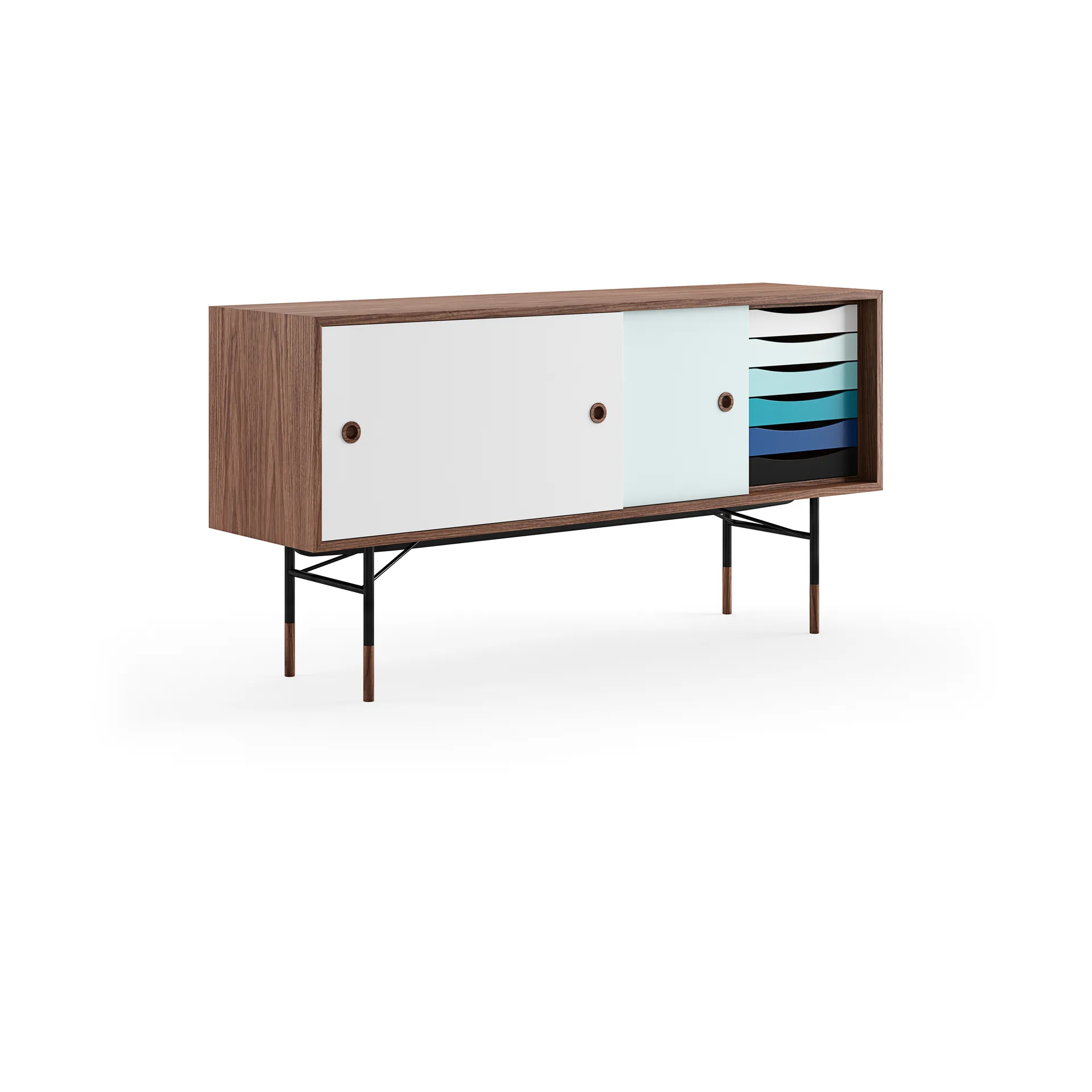 Sideboard med lådor, vit/ljusblå-valnötsfanér House of Finn Juhl