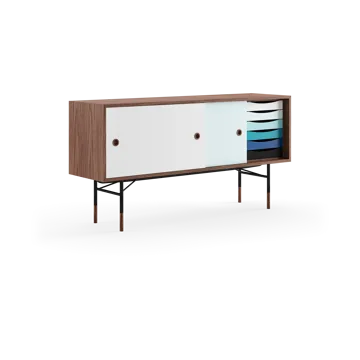 Sideboard med lådor - vit/ljusblå-valnötsfanér - House of Finn Juhl