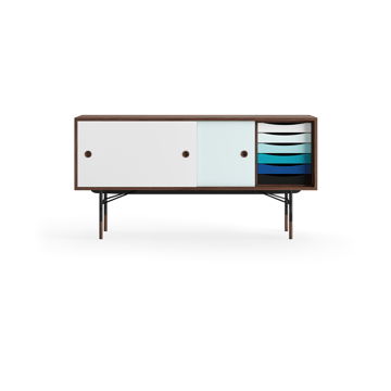 Sideboard med lådor - vit/ljusblå-valnötsfanér - House of Finn Juhl