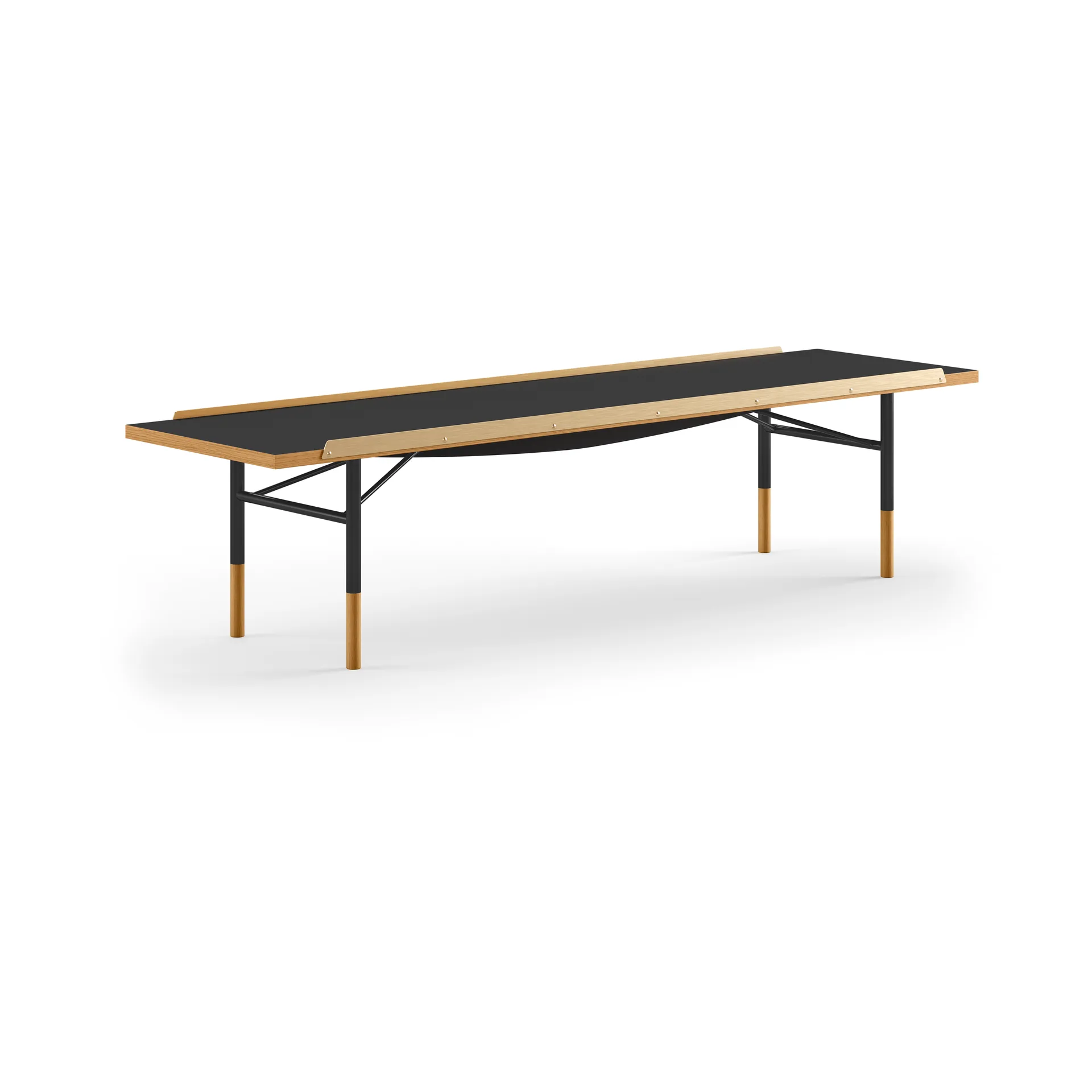 Table bänk mässingkant 112 cm, Ek-svart laminat-svarta ben House of Finn Juhl