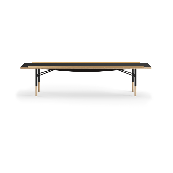 Table bänk mässingkant 112 cm - Ljus ek-svart laminat-svarta ben - House of Finn Juhl