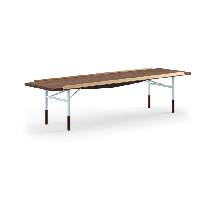 Table bänk mässingkant 112 cm - Valnöt-blå ben - House of Finn Juhl
