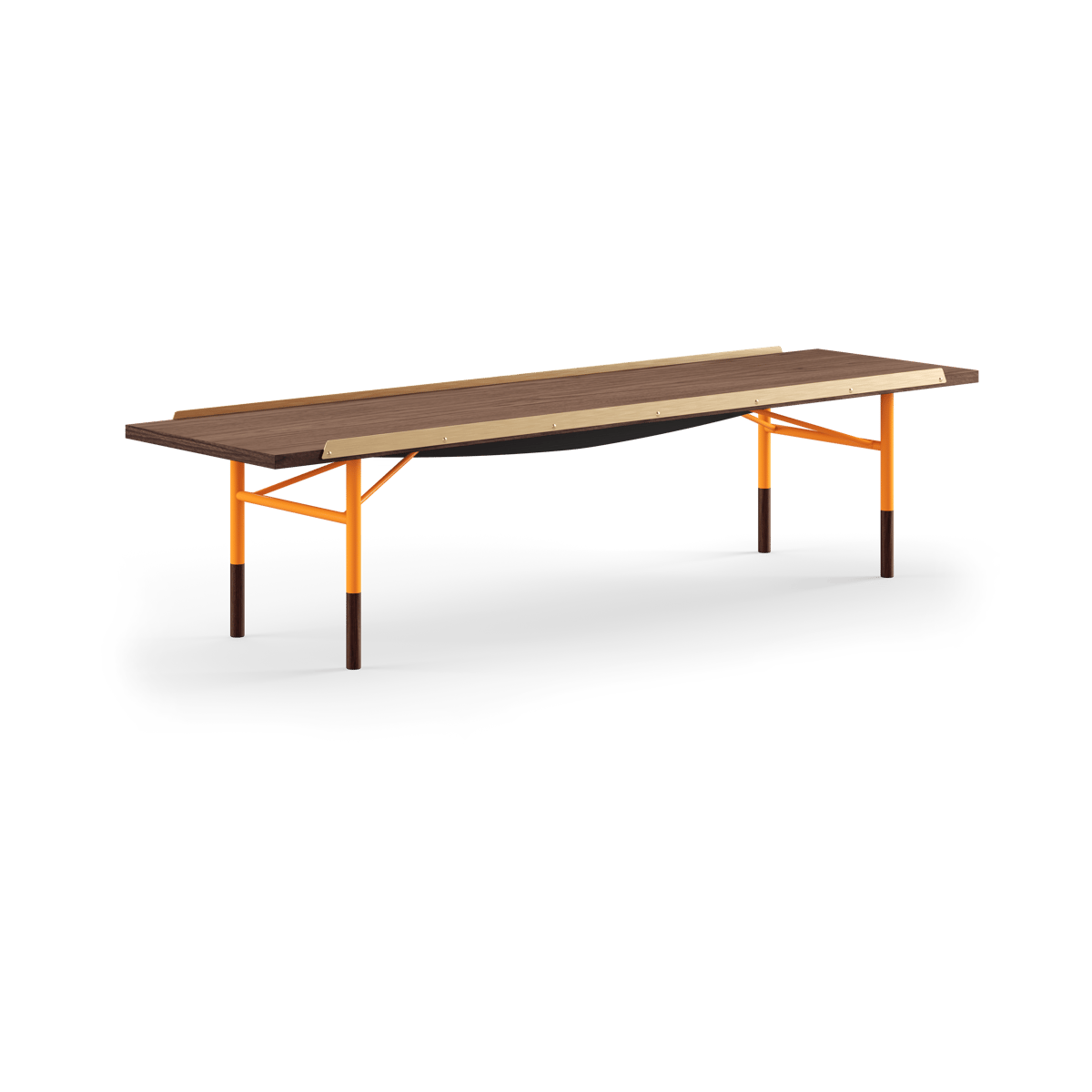 House of Finn Juhl Table bänk mässingkant 170 cm Valnöt-orangea ben