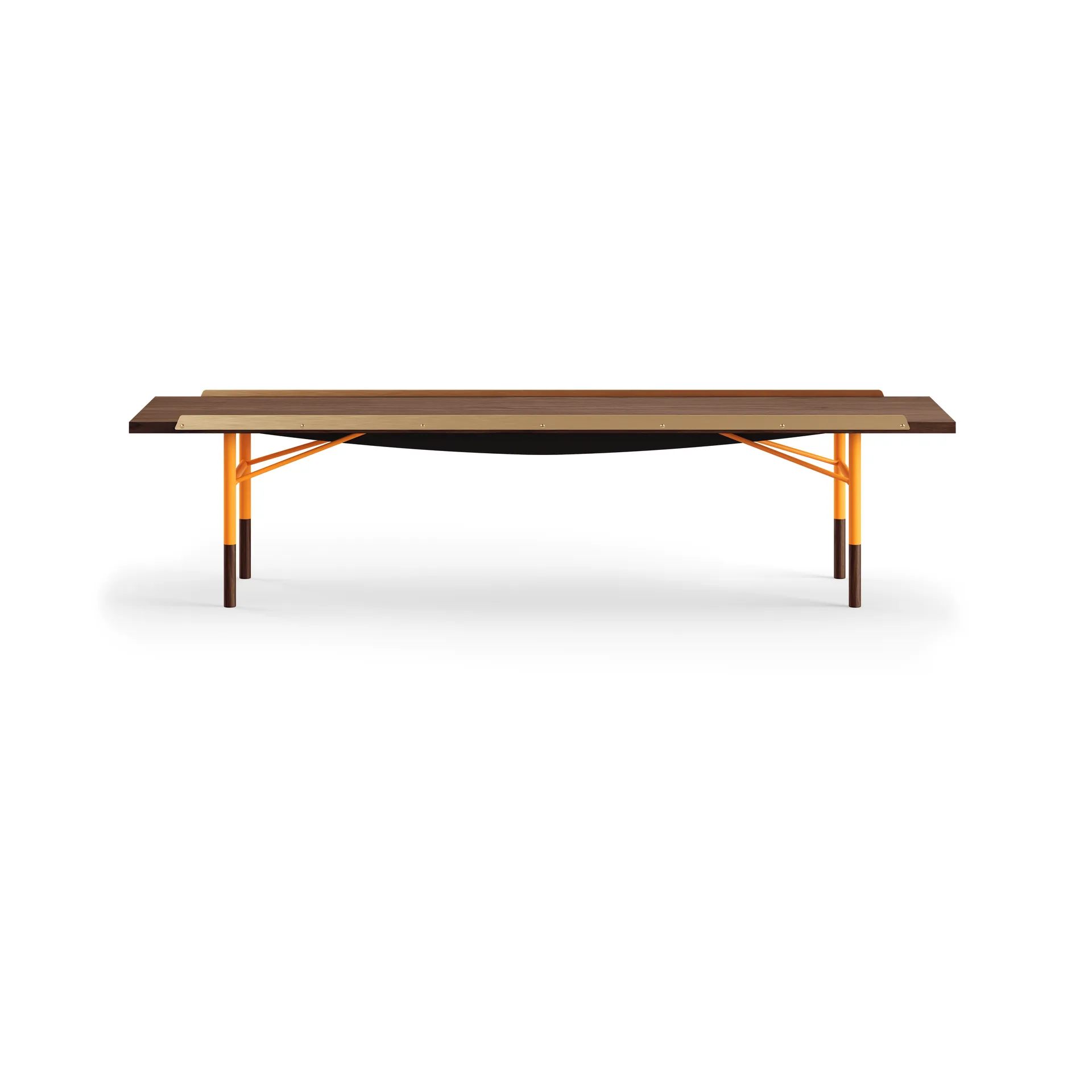Table bänk mässingkant 170 cm, Valnöt-orangea ben House of Finn Juhl