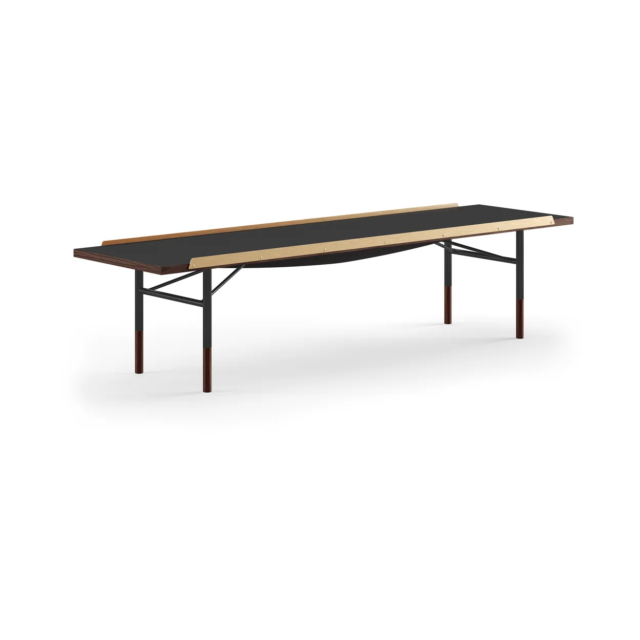 House of Finn Juhl Table bänk mässingkant 170 cm Valnöt-svart laminat-svarta ben