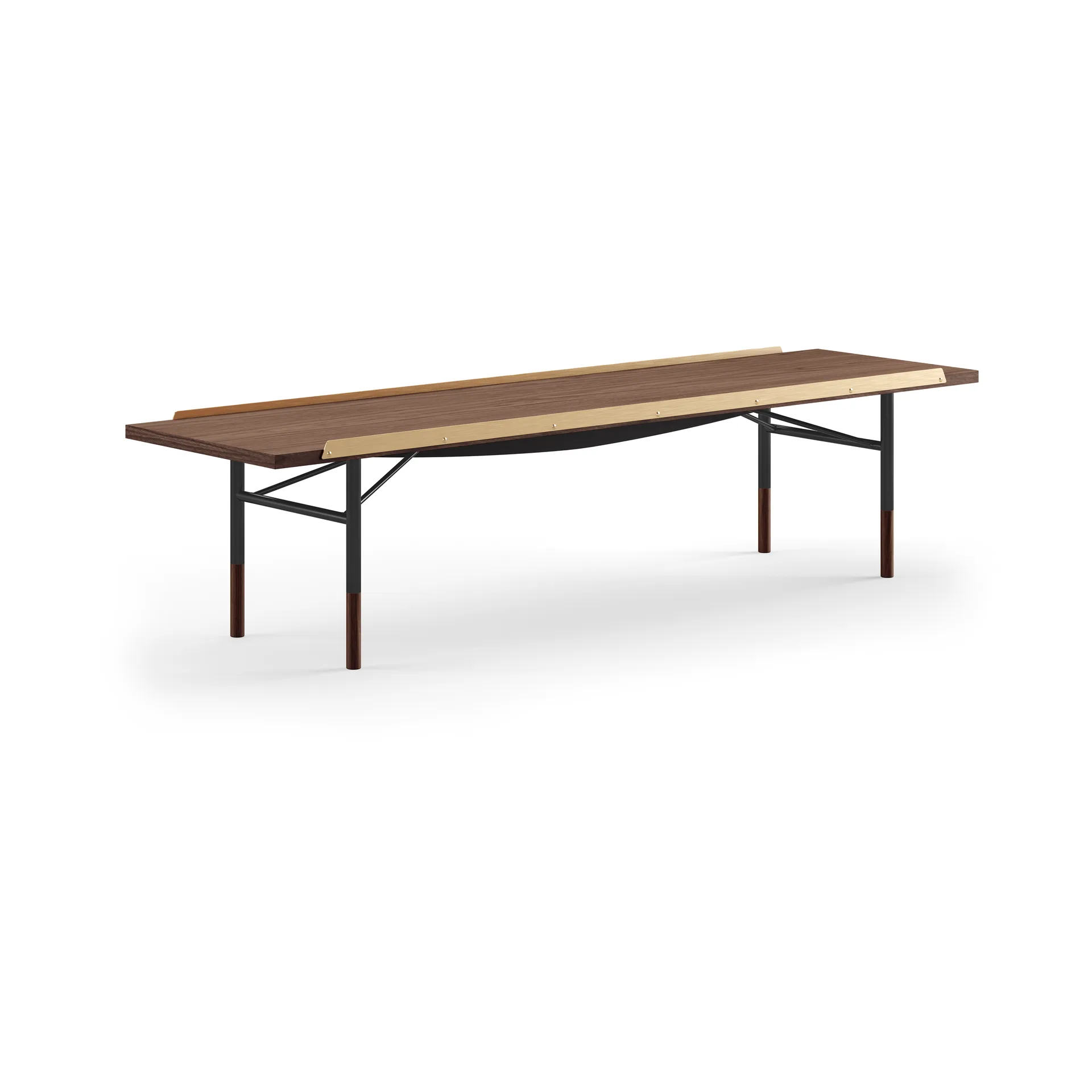 Table bänk mässingkant 170 cm, Valnöt-svarta ben House of Finn Juhl