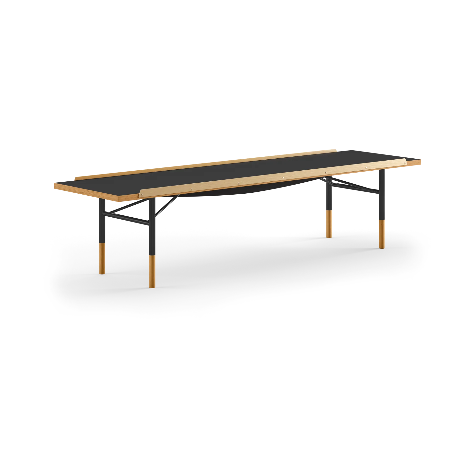 Table bänk mässingkant 225 cm, Ek-svart laminat-svarta ben House of Finn Juhl