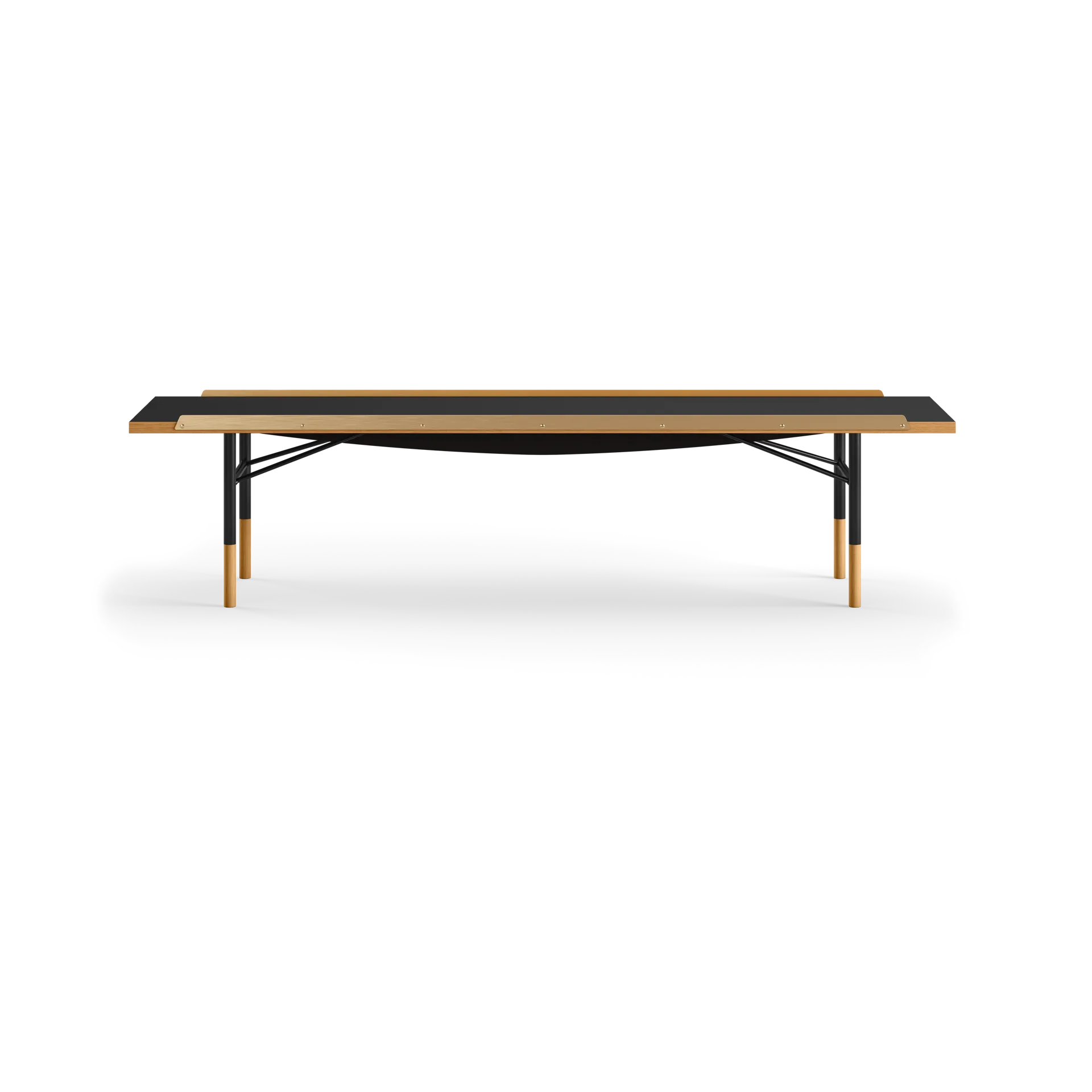 Table bänk mässingkant 225 cm, Ek-svart laminat-svarta ben House of Finn Juhl