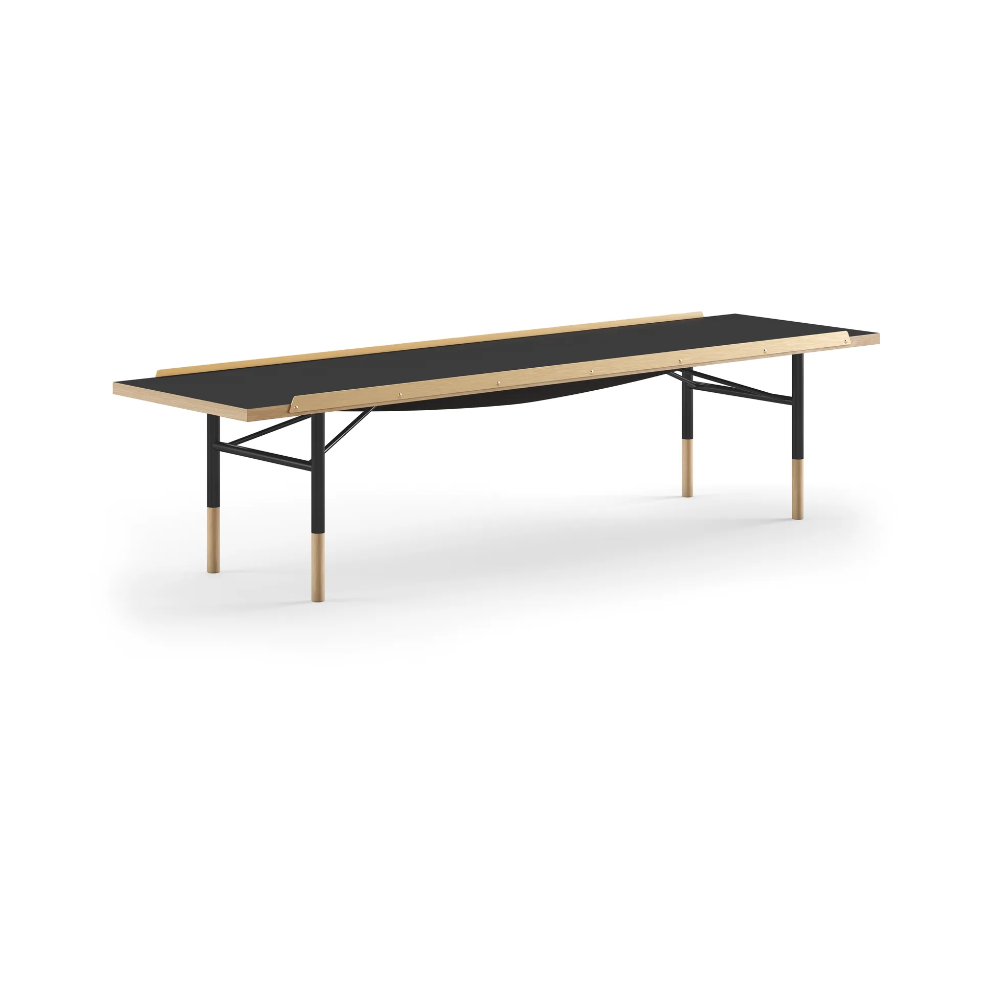 Table bänk mässingkant 225 cm, Ljus ek-svart laminat-svarta ben House of Finn Juhl