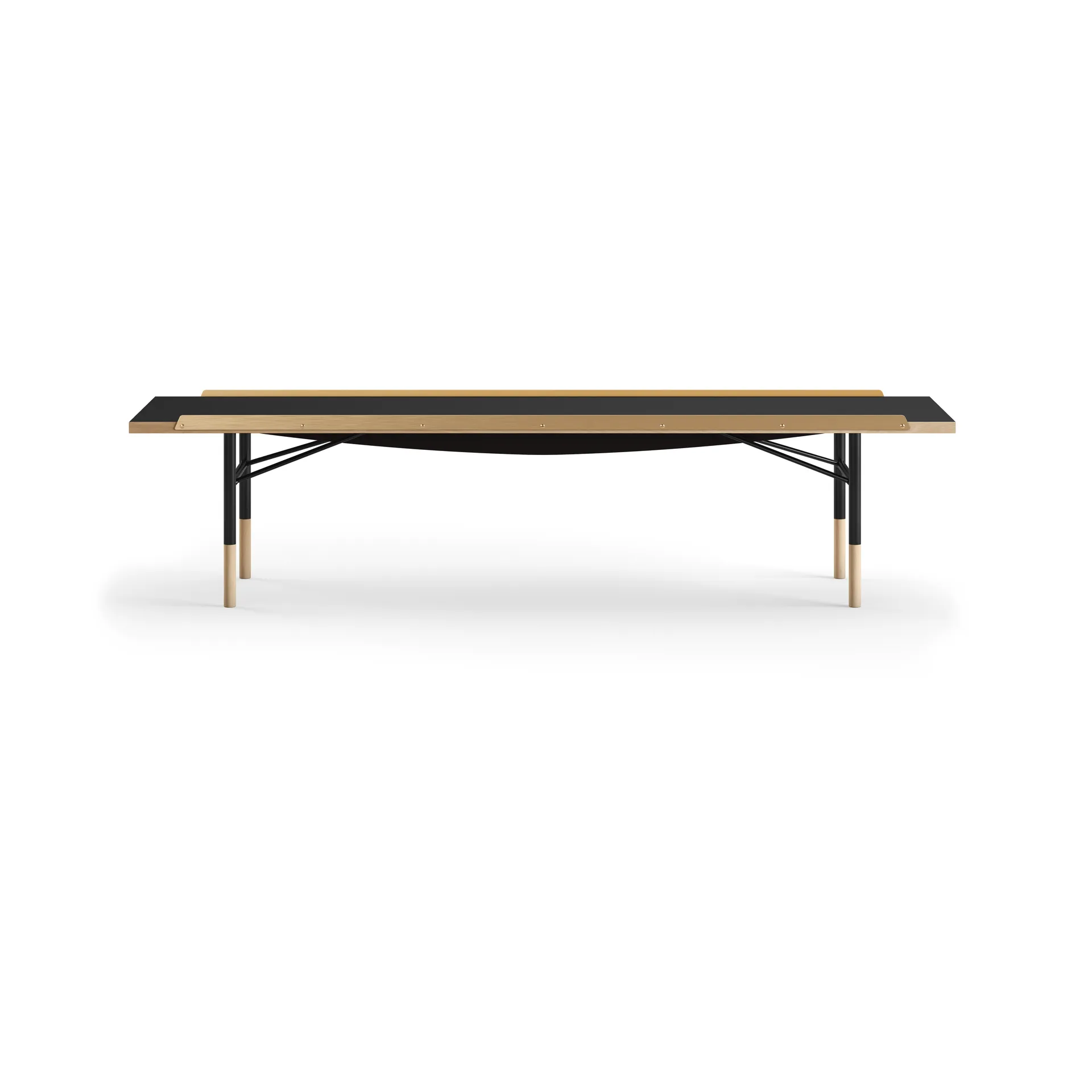 Table bänk mässingkant 225 cm, Ljus ek-svart laminat-svarta ben House of Finn Juhl