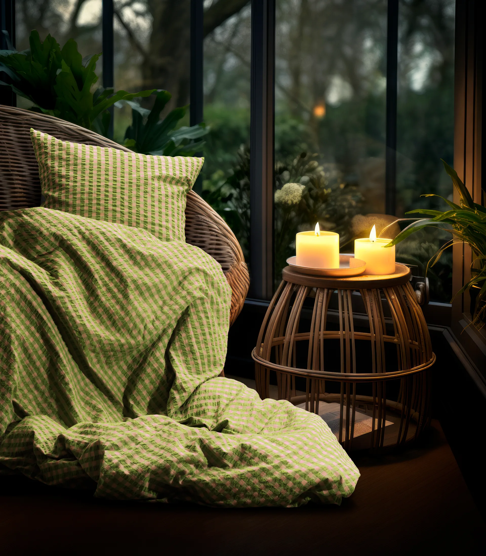 Bæk&Bølge bäddset 150x210 cm, Grön-Ljus rosa Juna