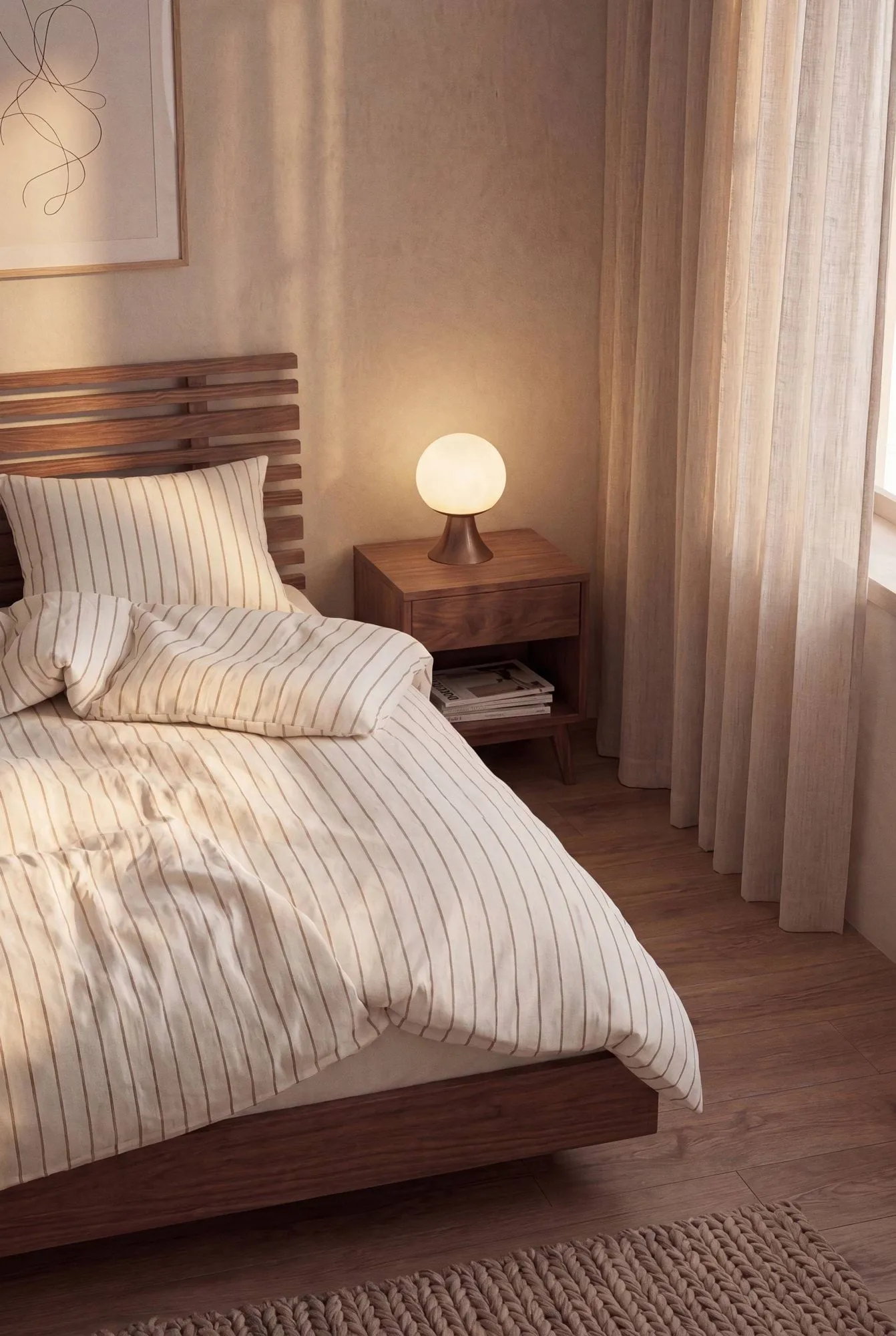 Soft Påslakanset, 150x210/50x60 cm, Offwhite-karamell Juna
