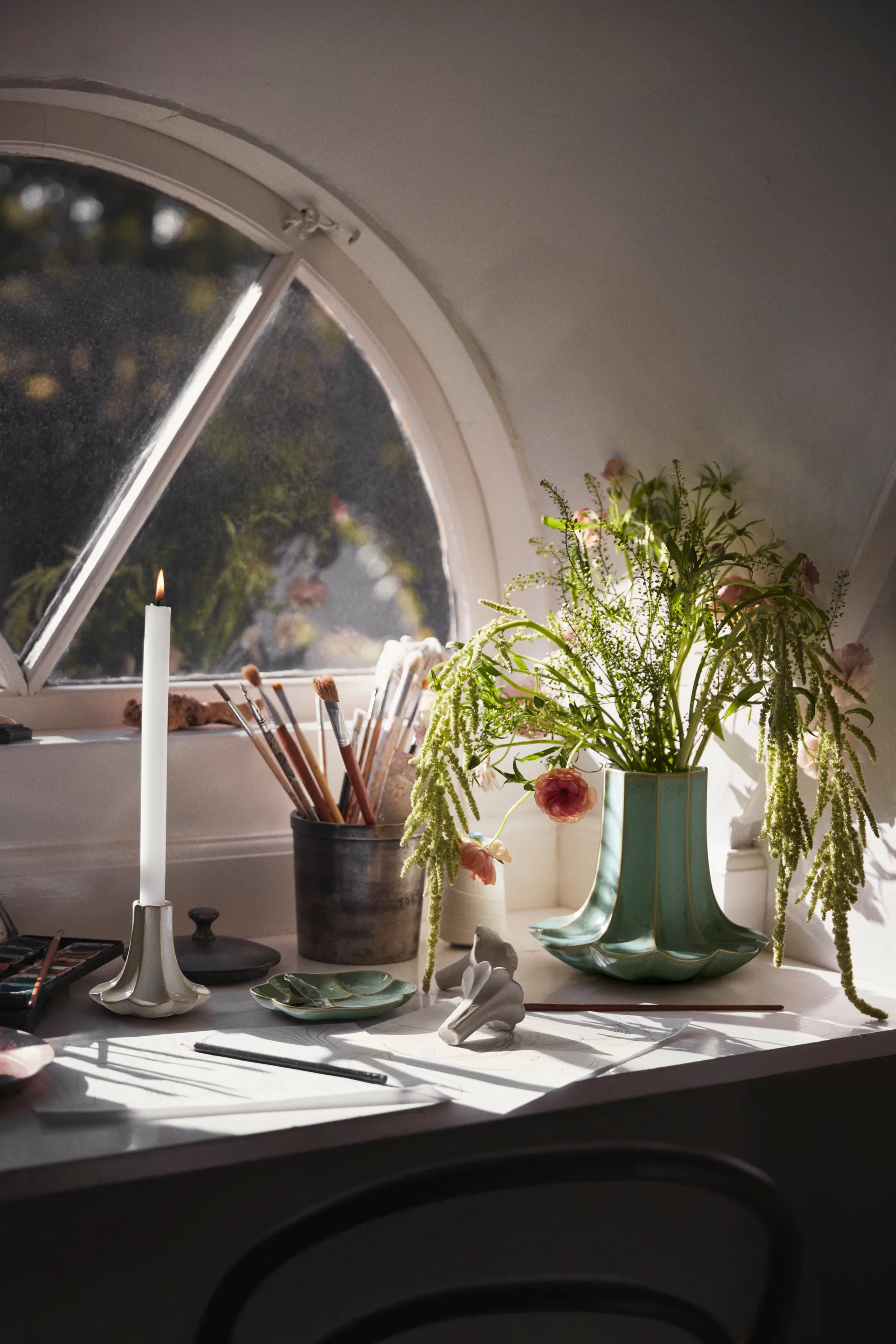 Kantarell ljusstake, Sand, 10 cm Kähler