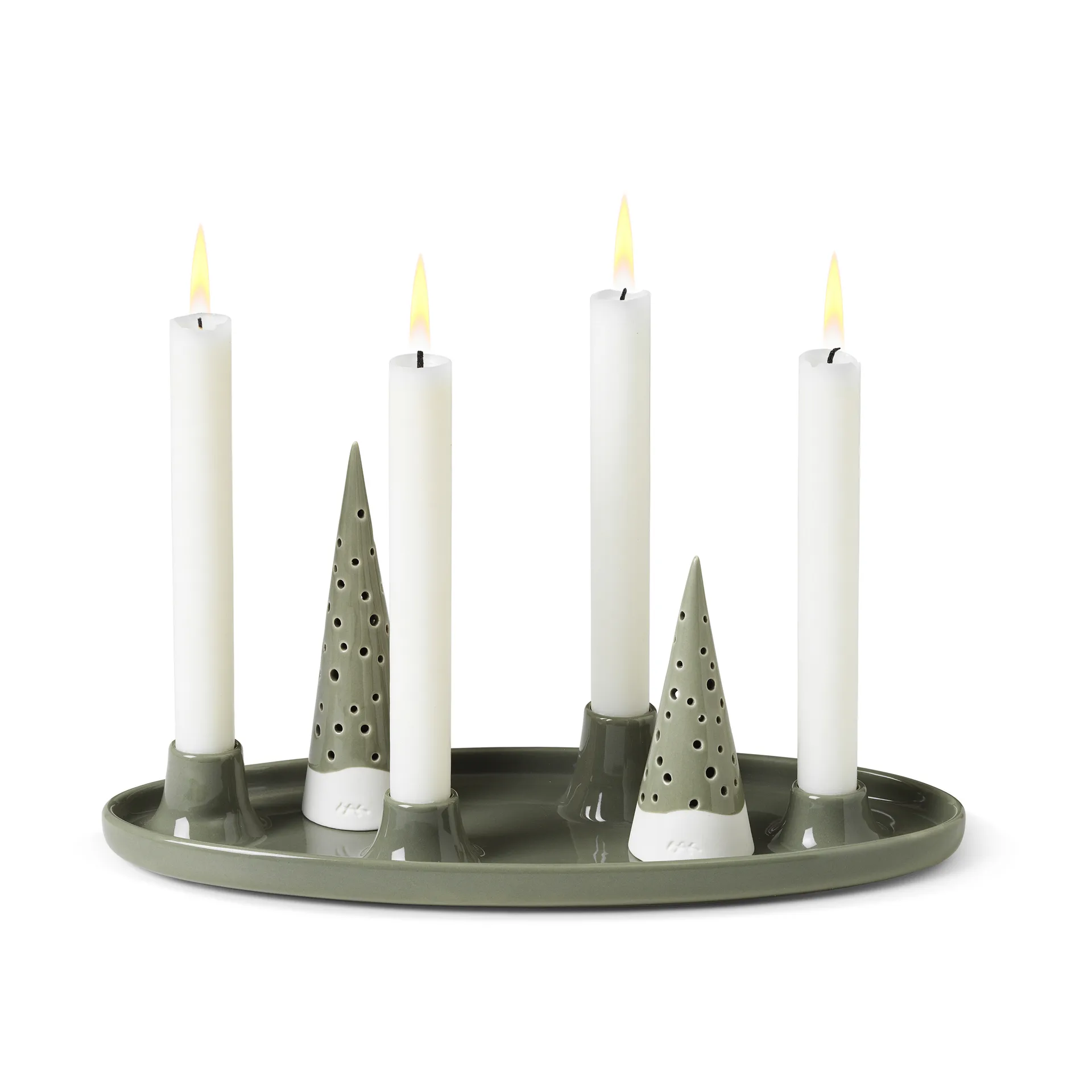 Nobili oval adventsljusstake 33 cm, Grön Kähler