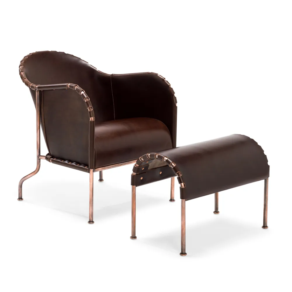 Bruno fotpall, Kärnläder natur-mässingstativ Källemo