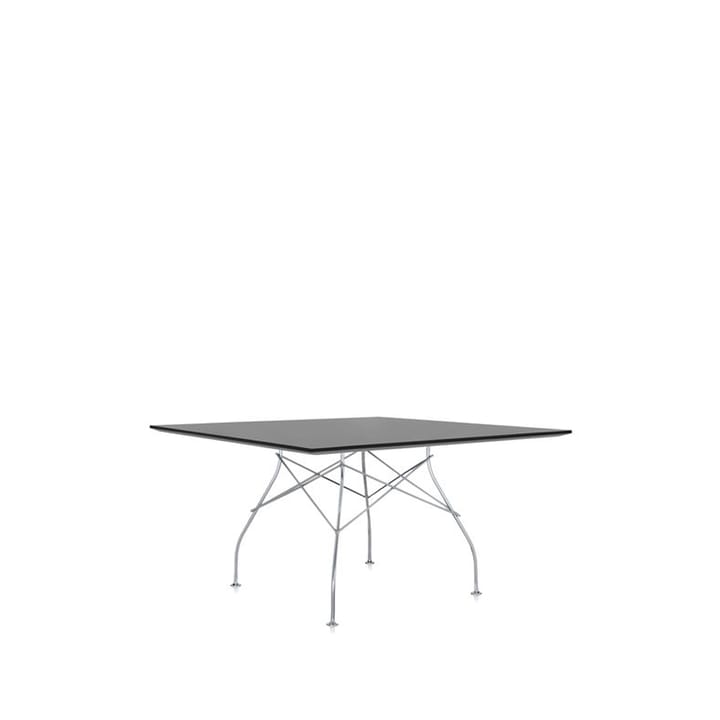Glossy matbord - svart lack, kvadratisk form, kromstativ - Kartell