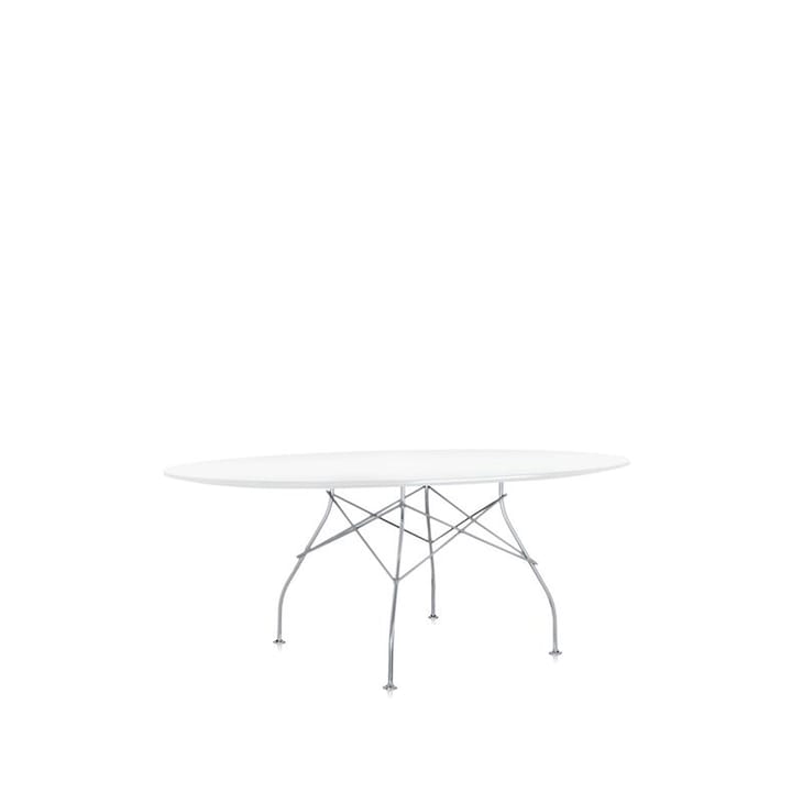 Glossy matbord - vit lack, oval form, kromstativ - Kartell