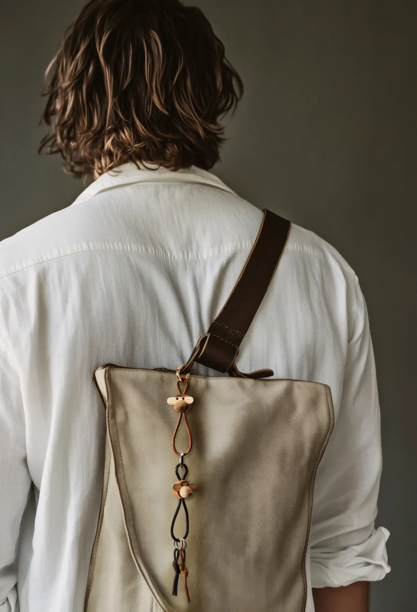 Kaj Bojesen apa nyckelring, Teak-limbaträ, naturläder Kay Bojesen Denmark