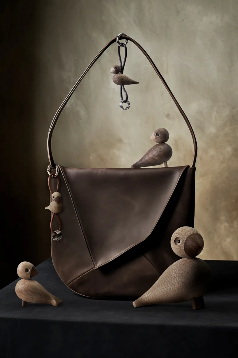 Kaj Bojesen fågel nyckelring, Ek, naturläder Kay Bojesen Denmark