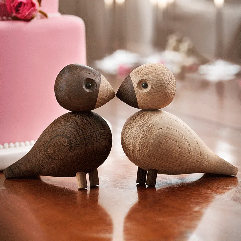 Kay Bojesen träfigur lovebirds set, Rökt ek, 8,8 cm Kay Bojesen Denmark