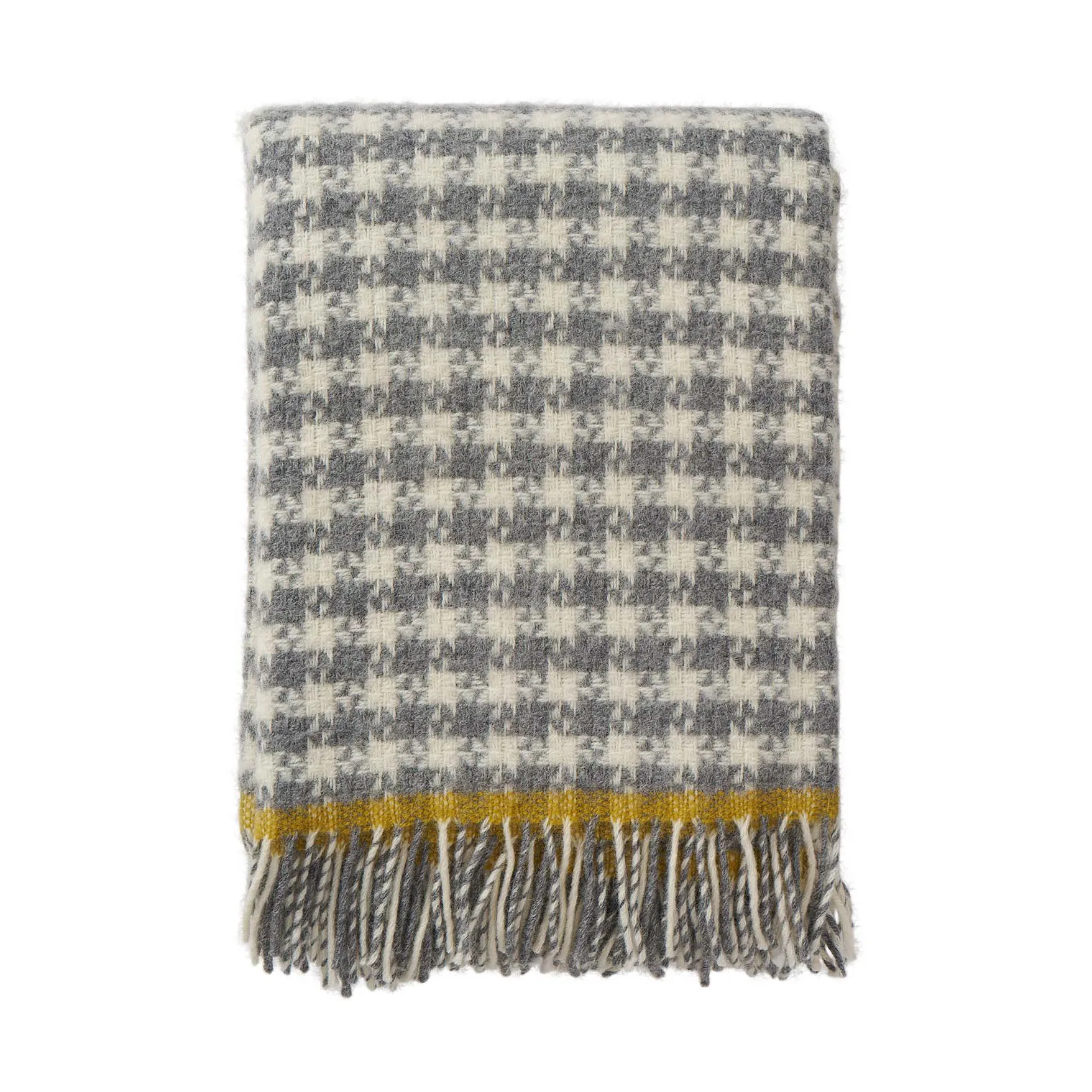 Dogtooth ullpläd 130x200 cm, Grey-yellow Klippan Yllefabrik