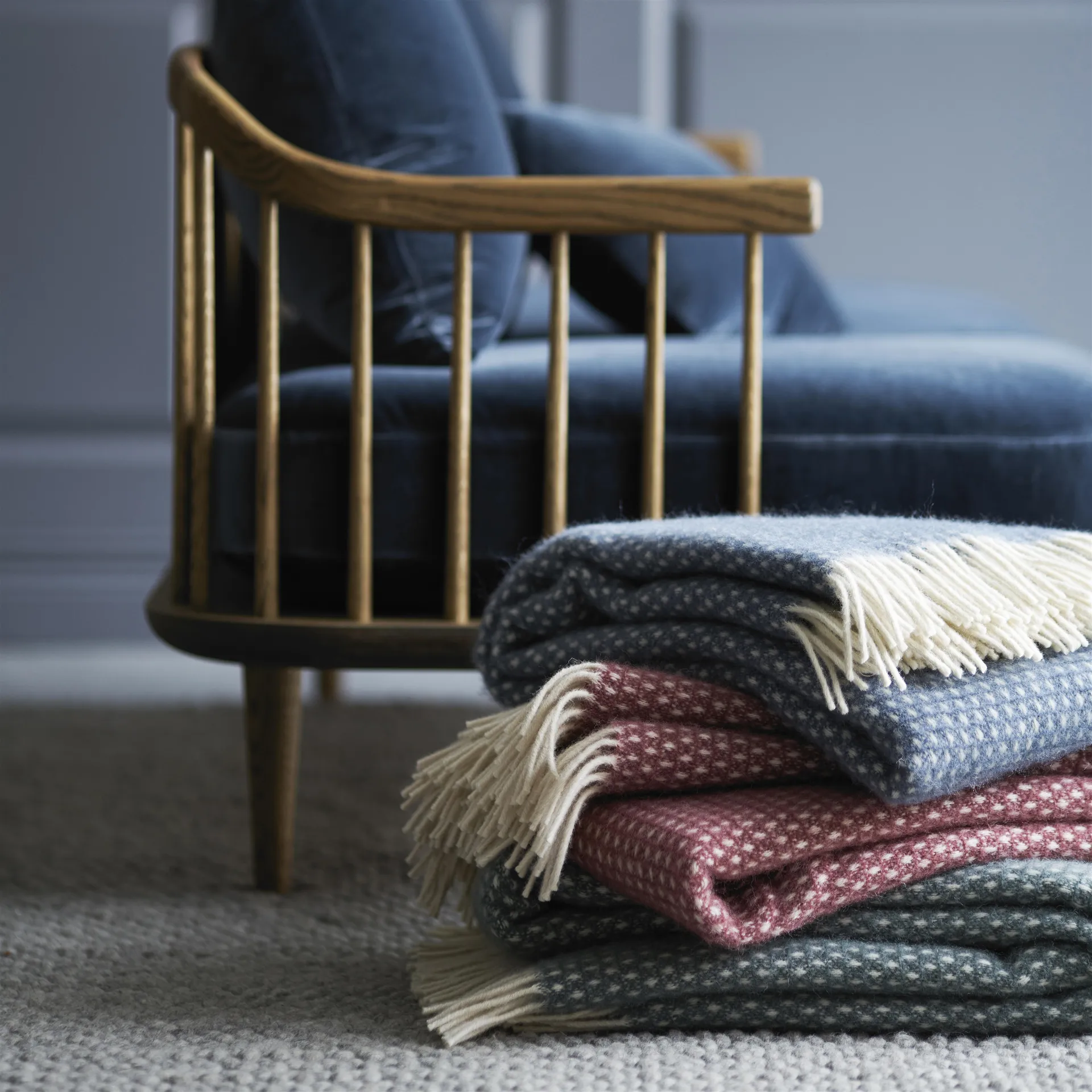 Knut ullpläd, blå Klippan Yllefabrik