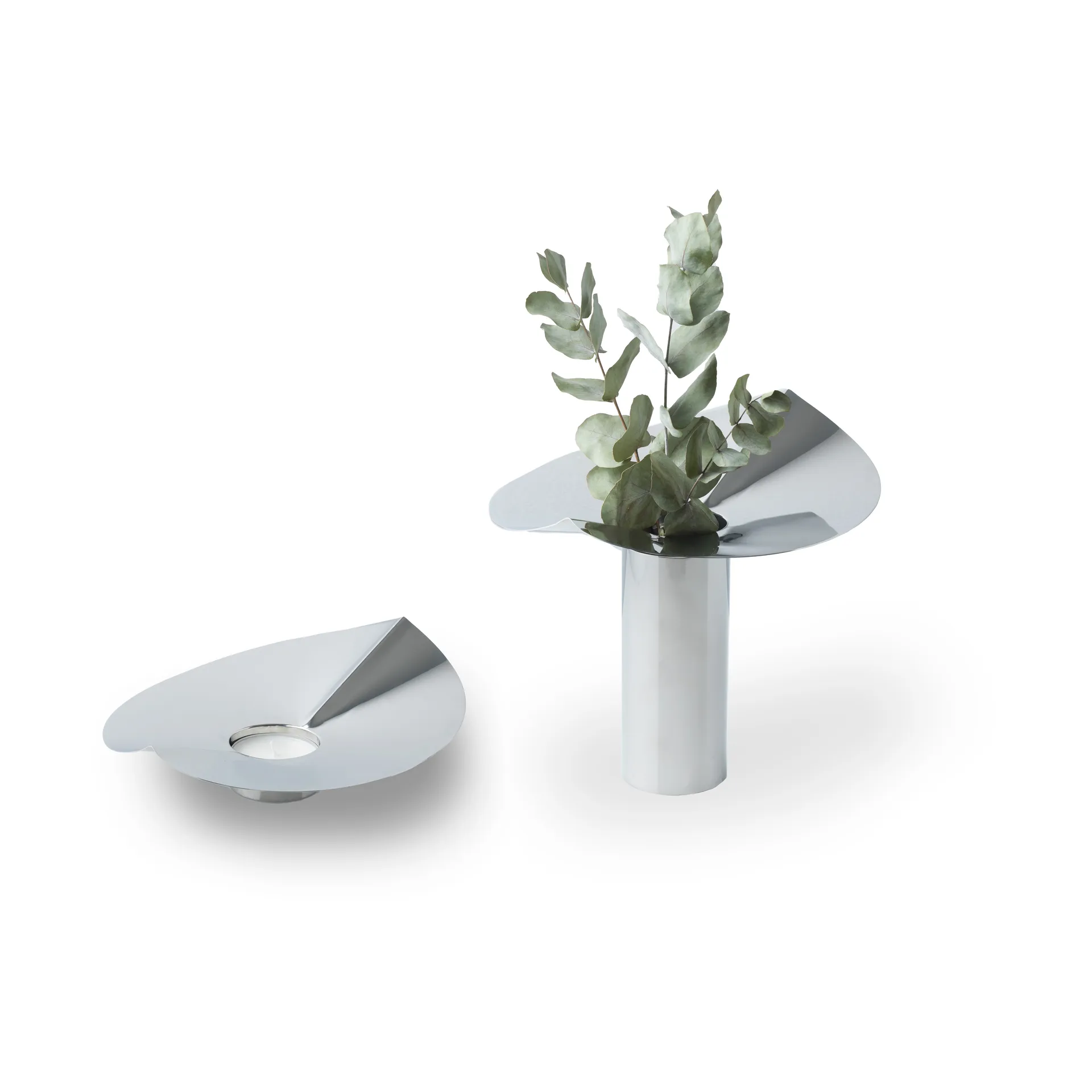 Löv vas-ljushållare, Rostfritt stål, 22.5 cm KLONG