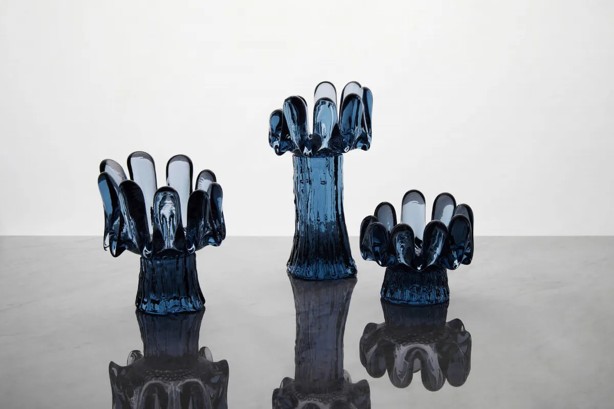 Solros ljuslykta cirkulärt glas 9,2 cm, Blå Kosta Boda