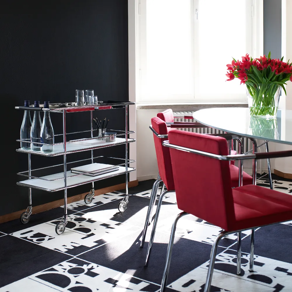 Cargo serveringsvagn, glas frostat, kromstativ Lammhults