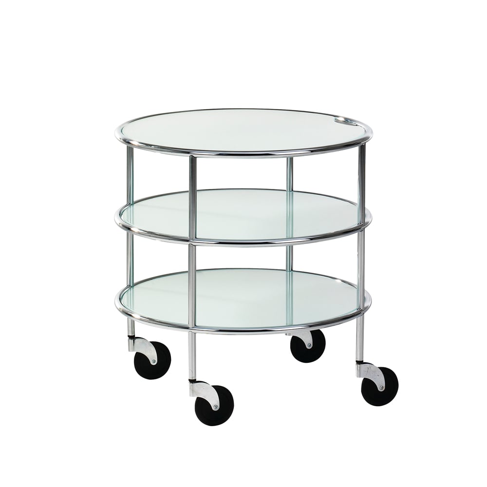 Lammhults Chicago 1 rullbord glas frostat, kromstativ, 3 hyllplan