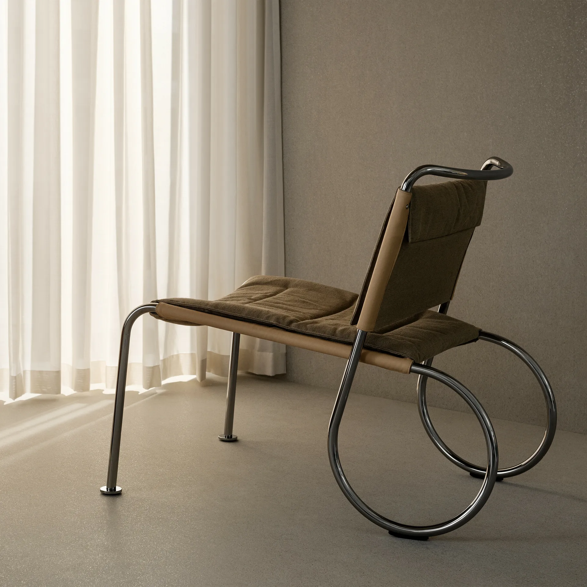 Corso easy chair stol, Elmo Nordic läder Natur-linneväv-krom Lammhults