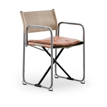 X75-2 karmstol - Linneväv natur-Elmo Nordic läder Cognac-kromade ben - Lammhults