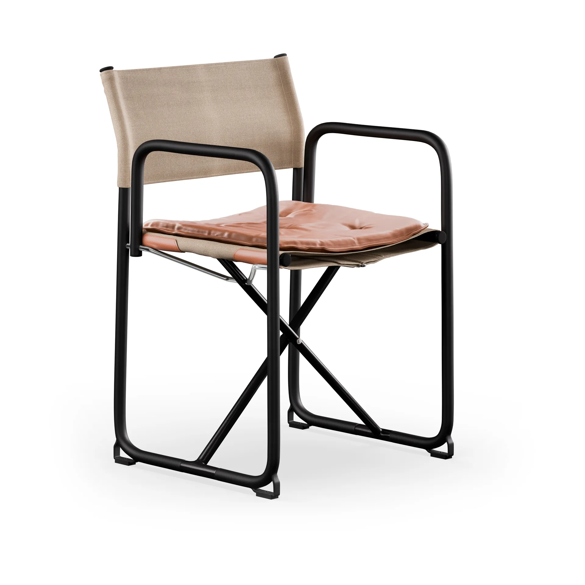 X75-2 karmstol, Linneväv natur-Elmo Nordic läder Cognac-svarta ben Lammhults