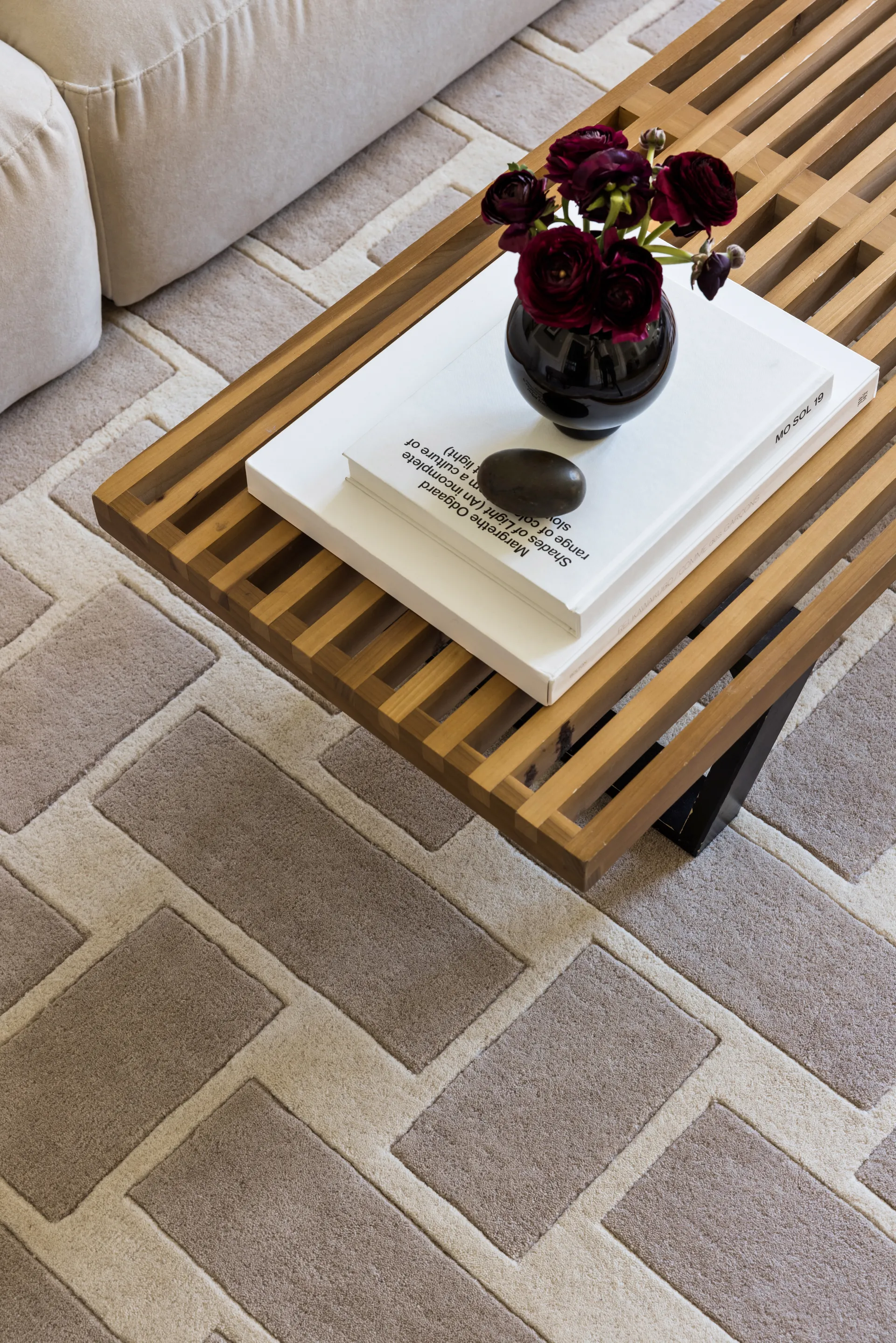 60S Geo Basket Weave ullmatta, Oatmeal, 300x400 cm Layered