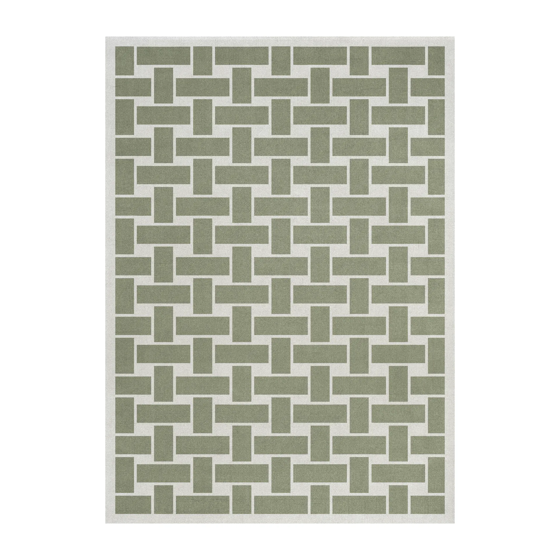 60S Geo Basket Weave ullmatta, Olive, 180x270 cm Layered