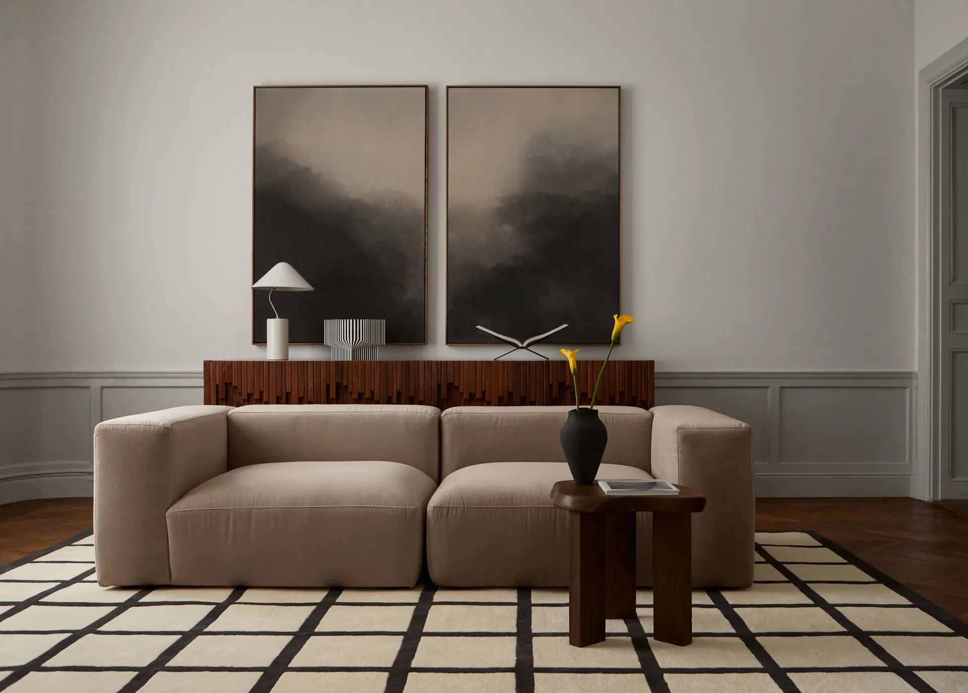 Avenue Checked ullmatta, Bone White, 180x270 cm Layered