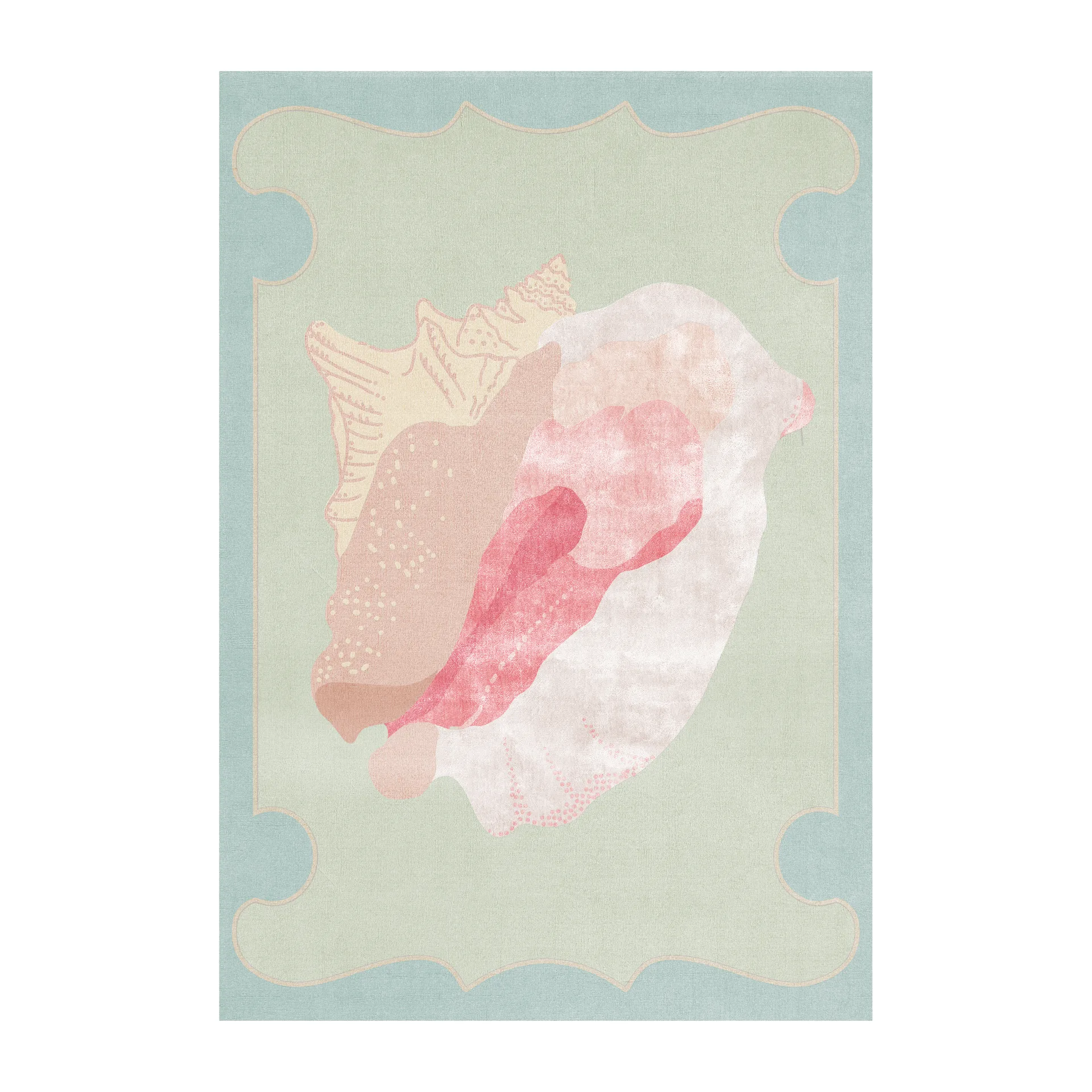Shell mönstrad ullmatta, Blue, pink, 180x270 cm Layered