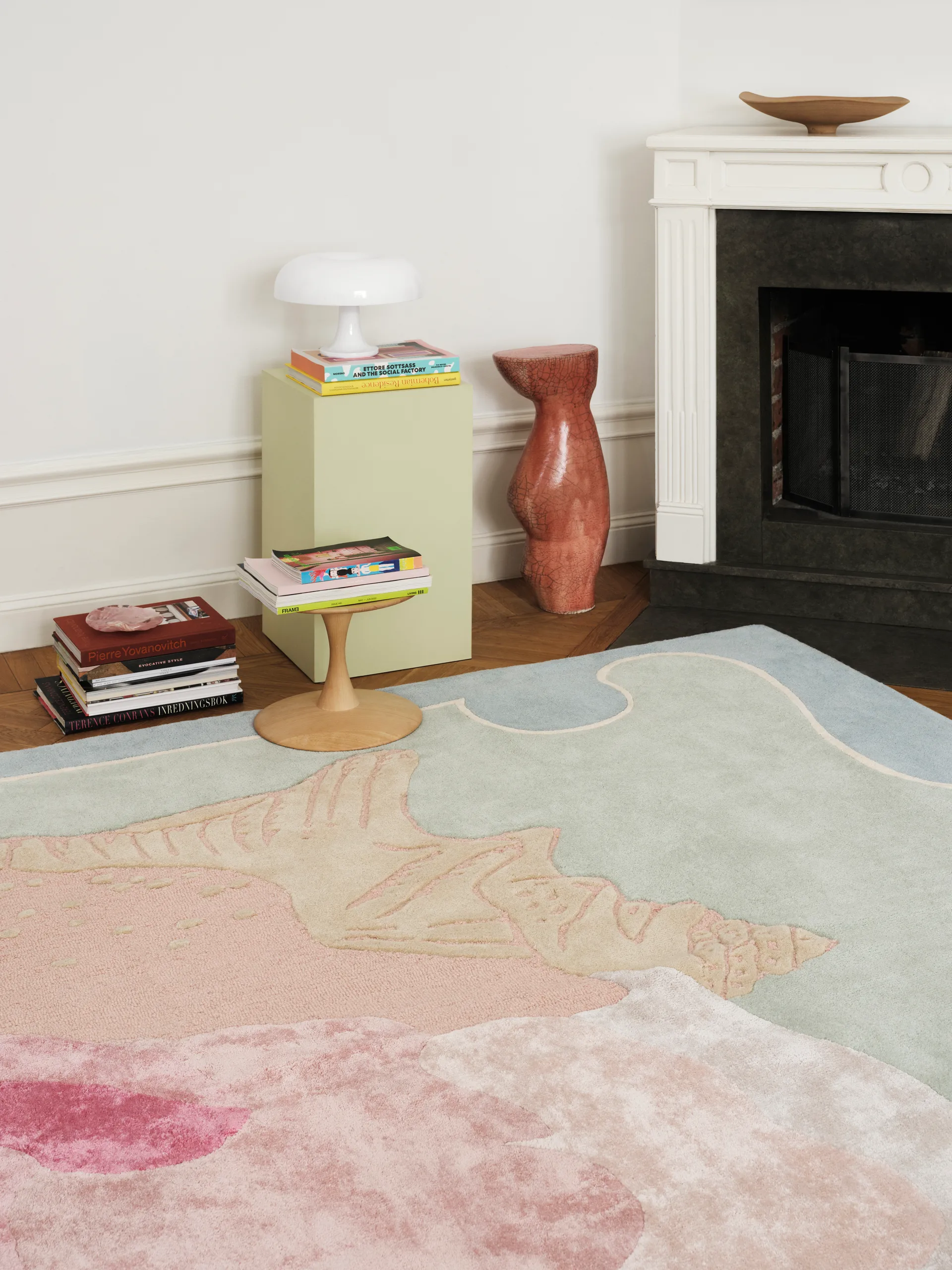 Shell mönstrad ullmatta, Blue, pink, 300x400 cm Layered