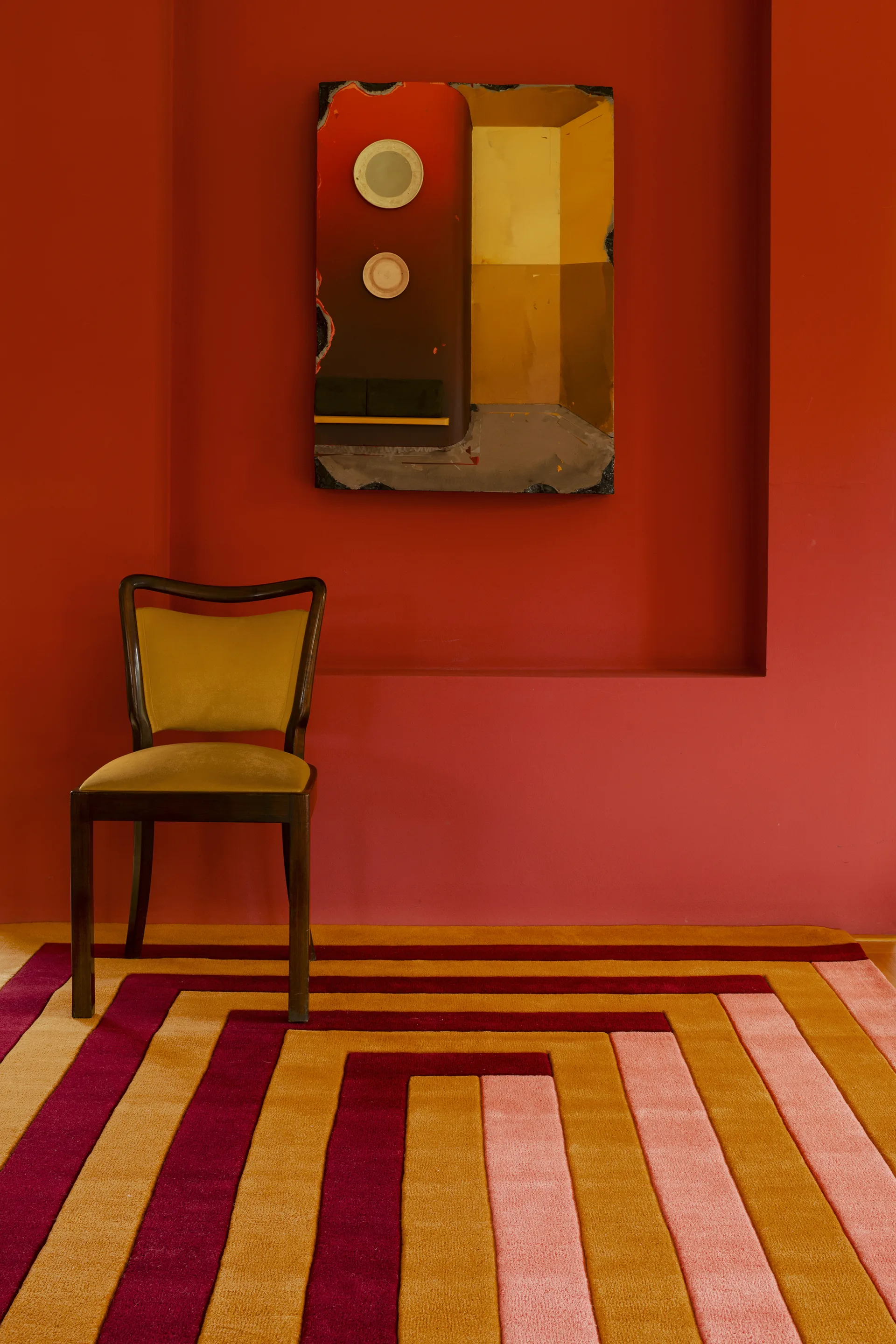 Teklan Labyrinth ullmatta, Coral pink, 250x350 cm Layered